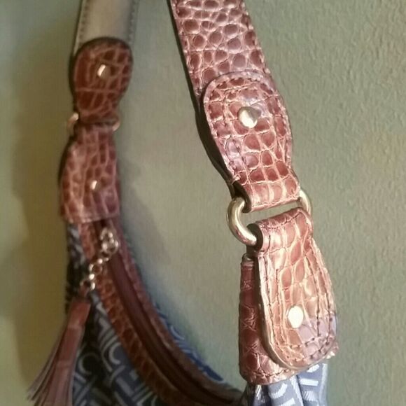 liz Claiborne Mini Shoulder Purse Leather and Canvas Bag - Picture 4 of 8